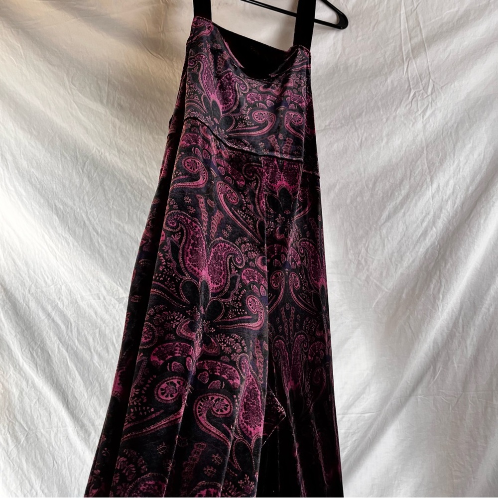 Vintage Velvet Paisley Purple Bib Overalls Coldwater Creek Women Large Jumpsuit - Picture 15 of 16